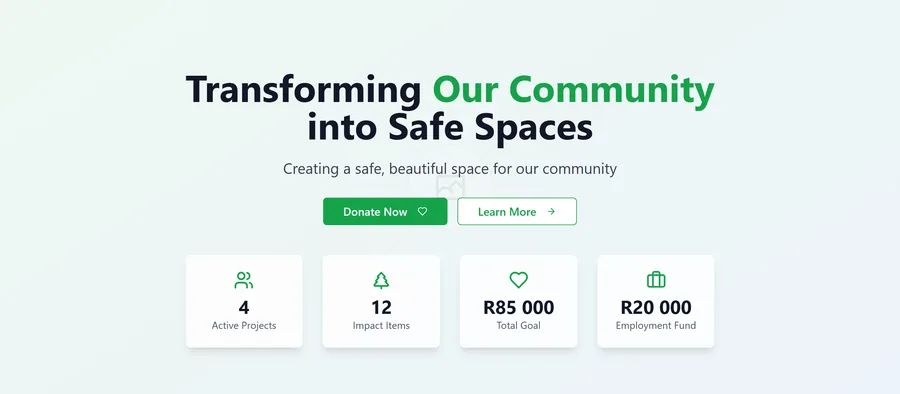 A community park website with donations by project, volunteer sign-ups and project totals.